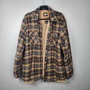 Dickies Mens XL Lined Flannel Shirt Jacket Sherpa Plaid Workwear Black Brown Tan